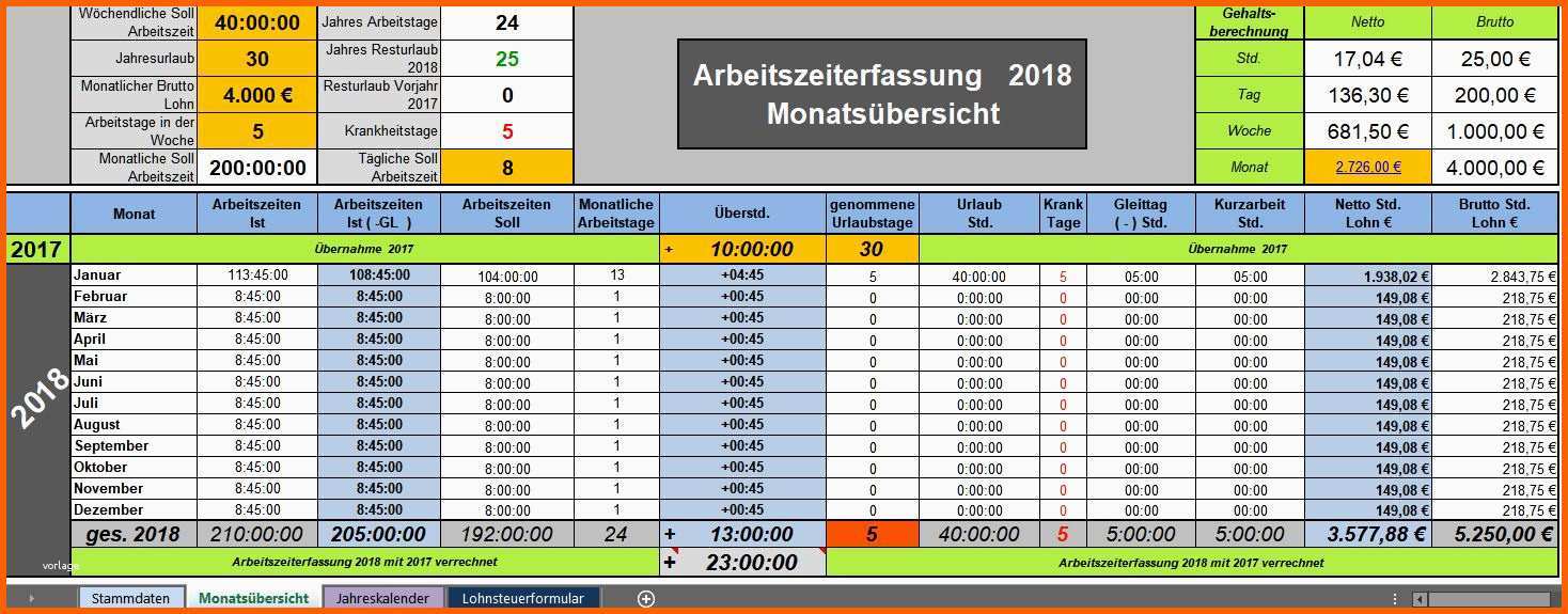 Unvergleichlich Zeiterfassung 2018 Excel Vorlage Kostenlos Mit Creative