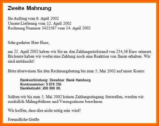 Wunderbar 1 Mahnung Schreiben Muster Kostenlos Designzweite Mahnung