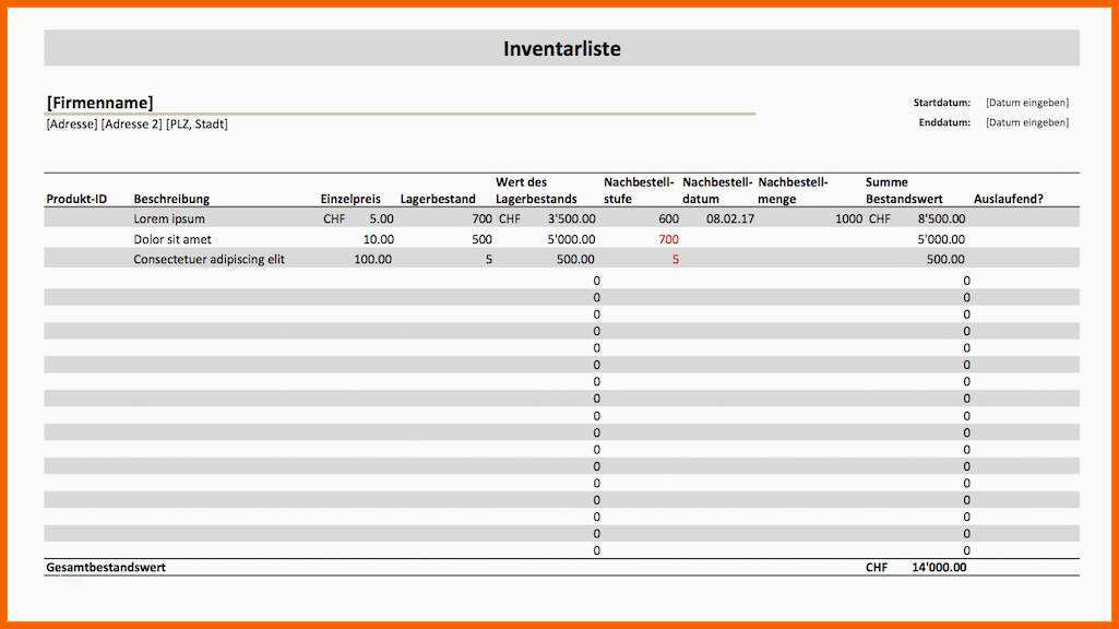 Wunderbar 10 Inventur Vorlage Excel
