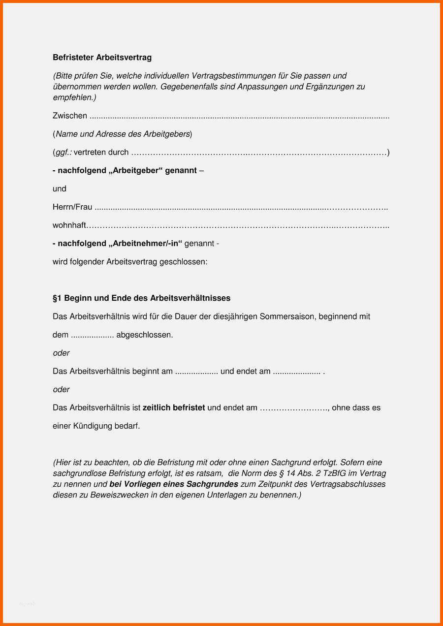 Wunderbar 12 Befristeter Arbeitsvertrag Muster Kostenlos