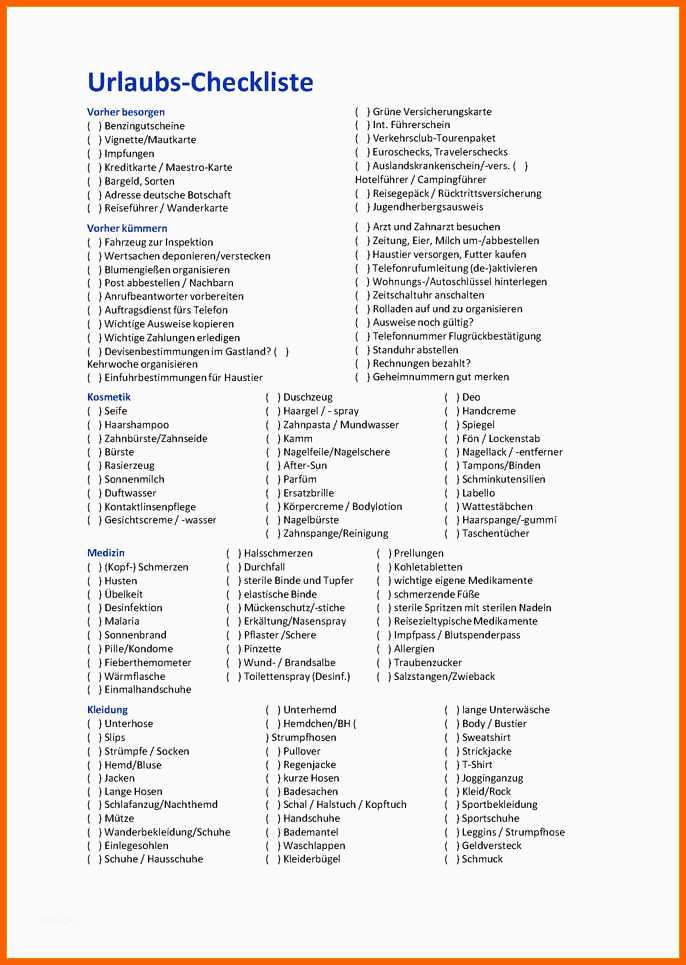 Wunderbar 9 Checkliste Vorlage