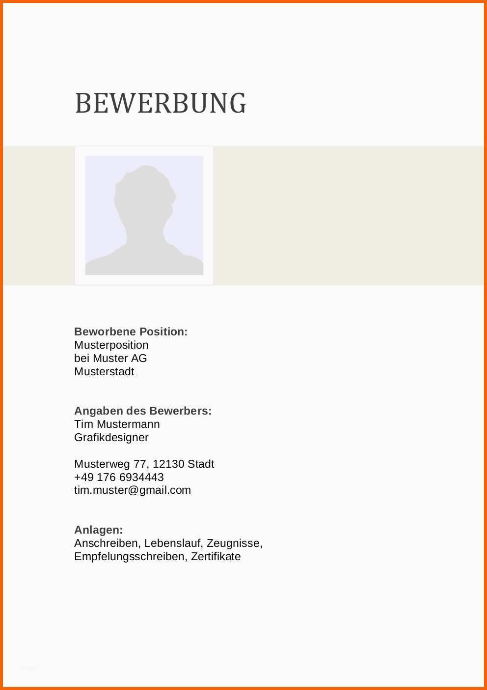 Wunderbar Bewerbung Deckblatt Muster Vorlage 6