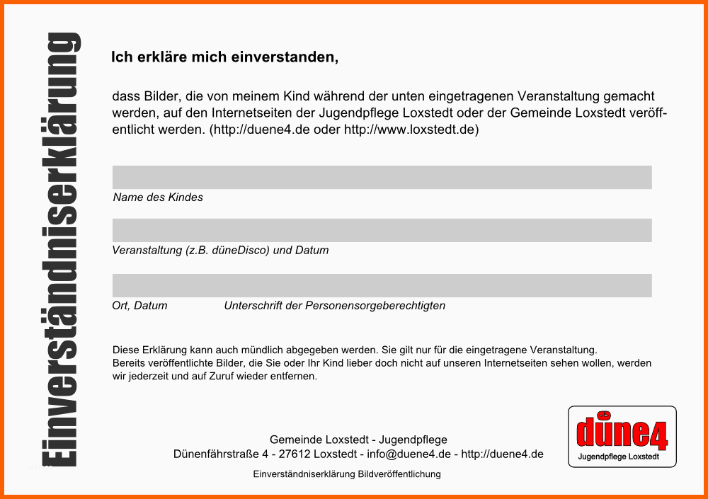 Wunderbar Einverständniserklärung Der Eltern Für Veranstaltungen