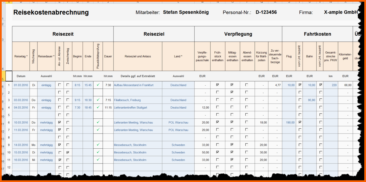 Wunderbar Excel Reisekostenabrechnung Excel Vorlagen Shop
