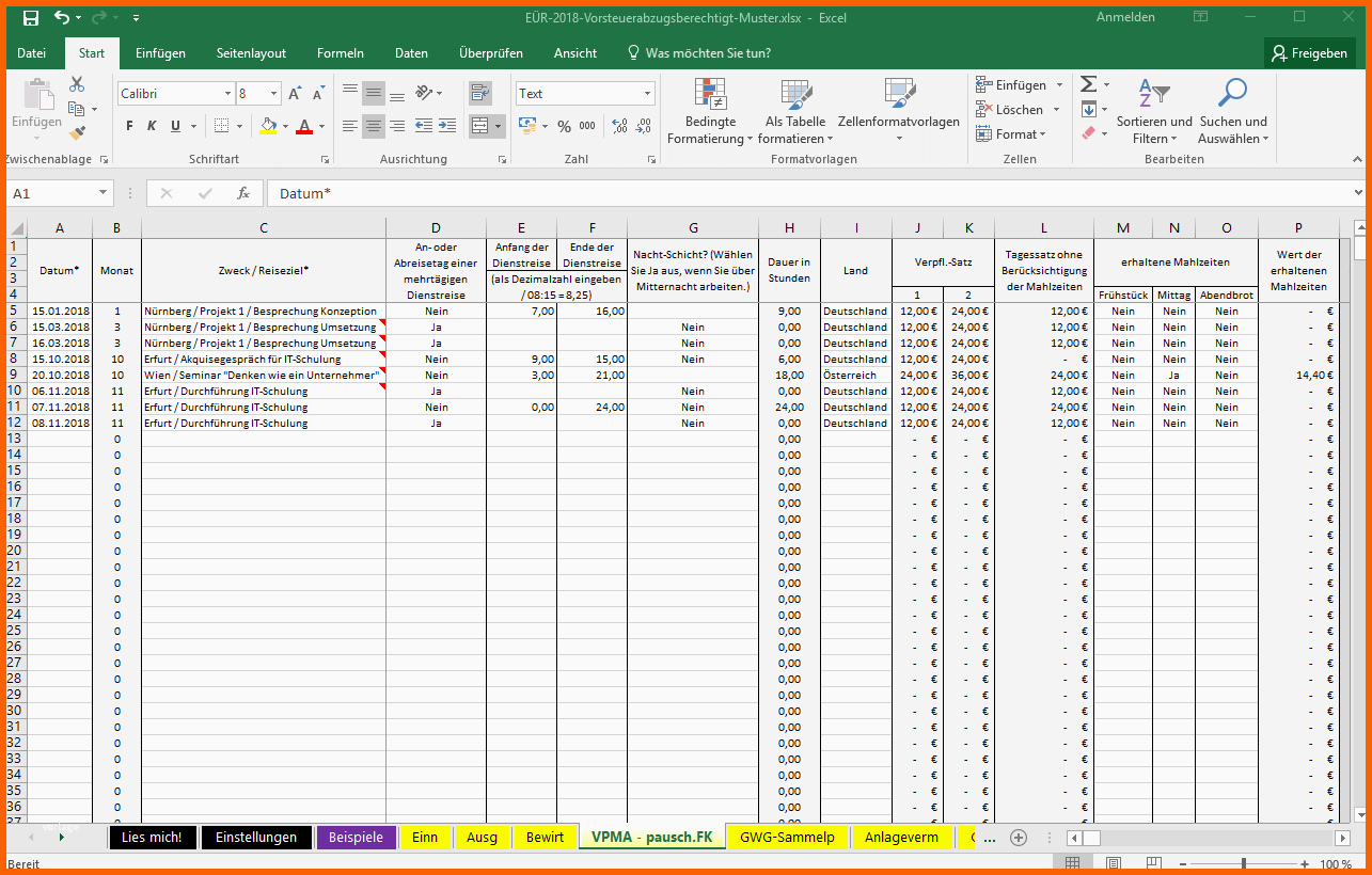 Wunderbar Excel Vorlage Einnahmenüberschussrechnung EÜr Pierre