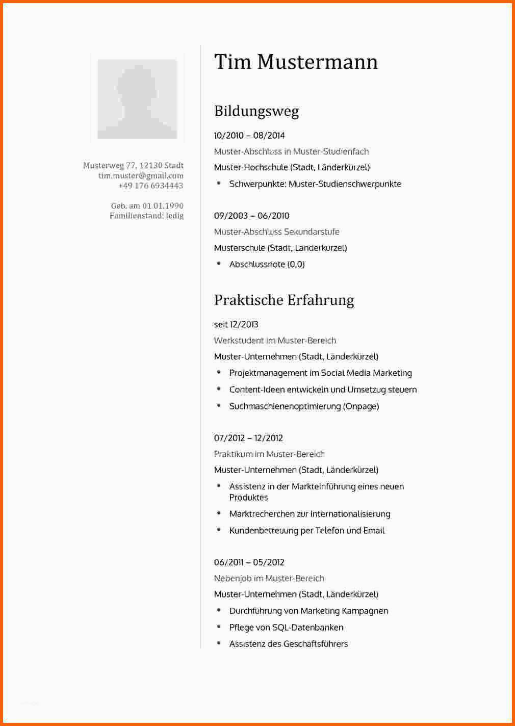 Wunderbar Frisch Lebenslauf Muster Für Ausbildung Bewerbung Ildung