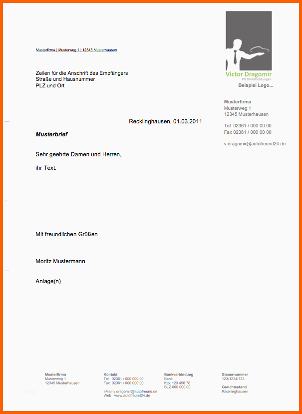Wunderbar Geschäftsbrief Vorlage Kostenlos