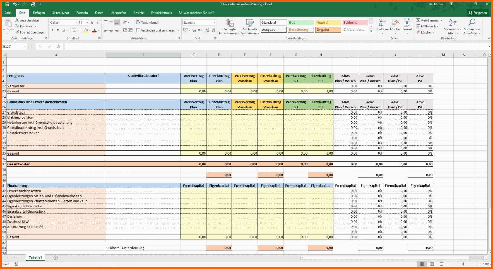 Wunderbar Hausbau Kosten Kalkulieren Excel