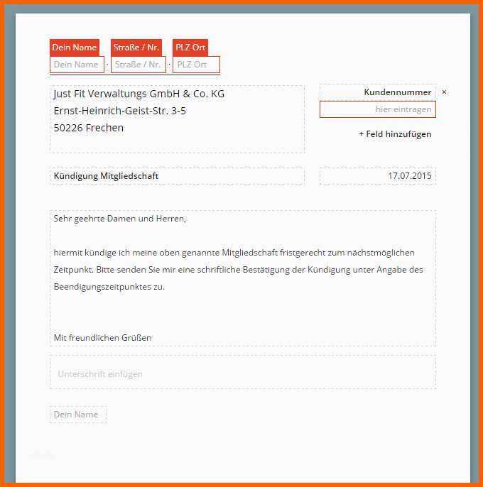 Wunderbar Just Fit Kündigung Vorlage Download Chip