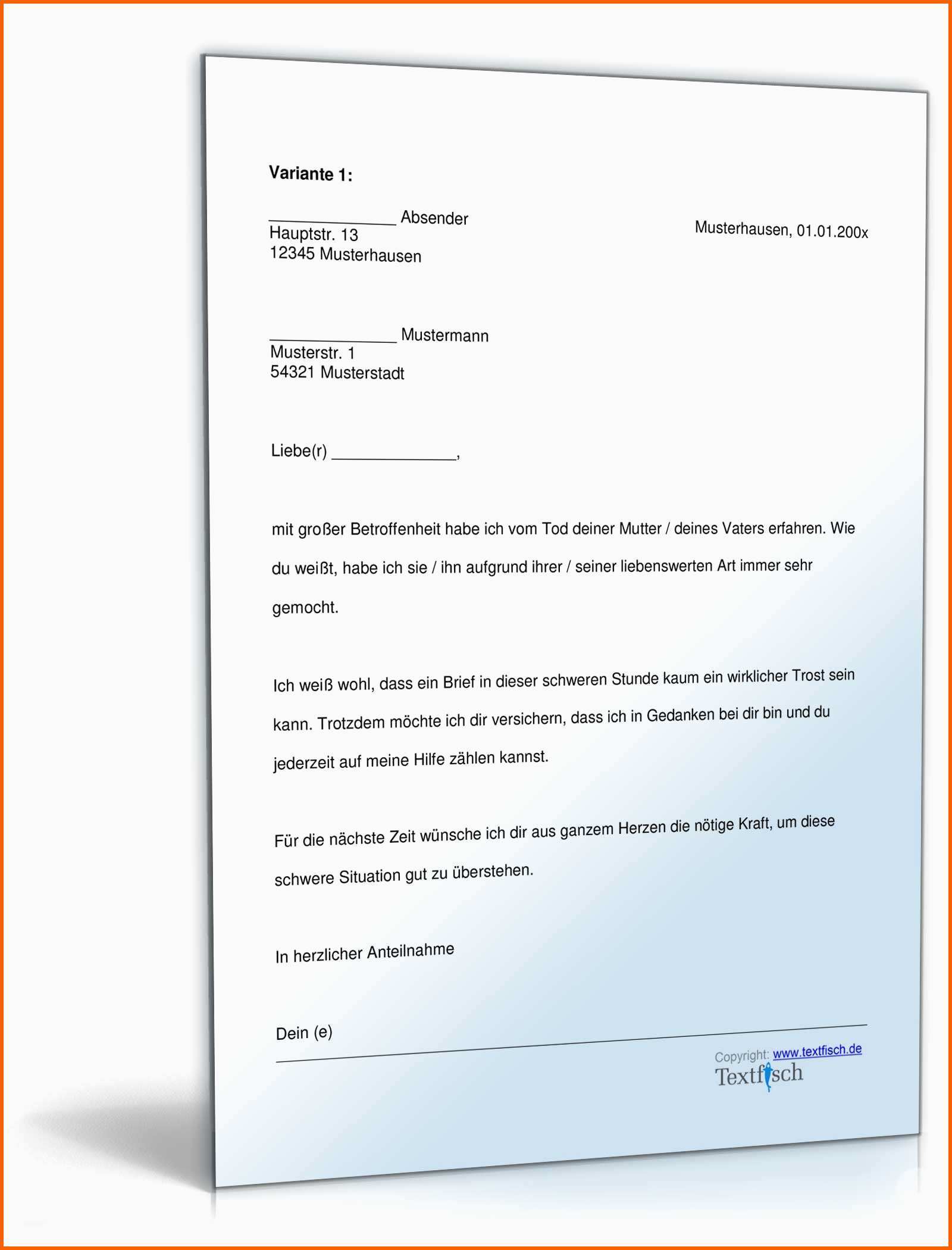 Wunderbar Kondolenzschreiben tod Eines Elternteils Im Verein