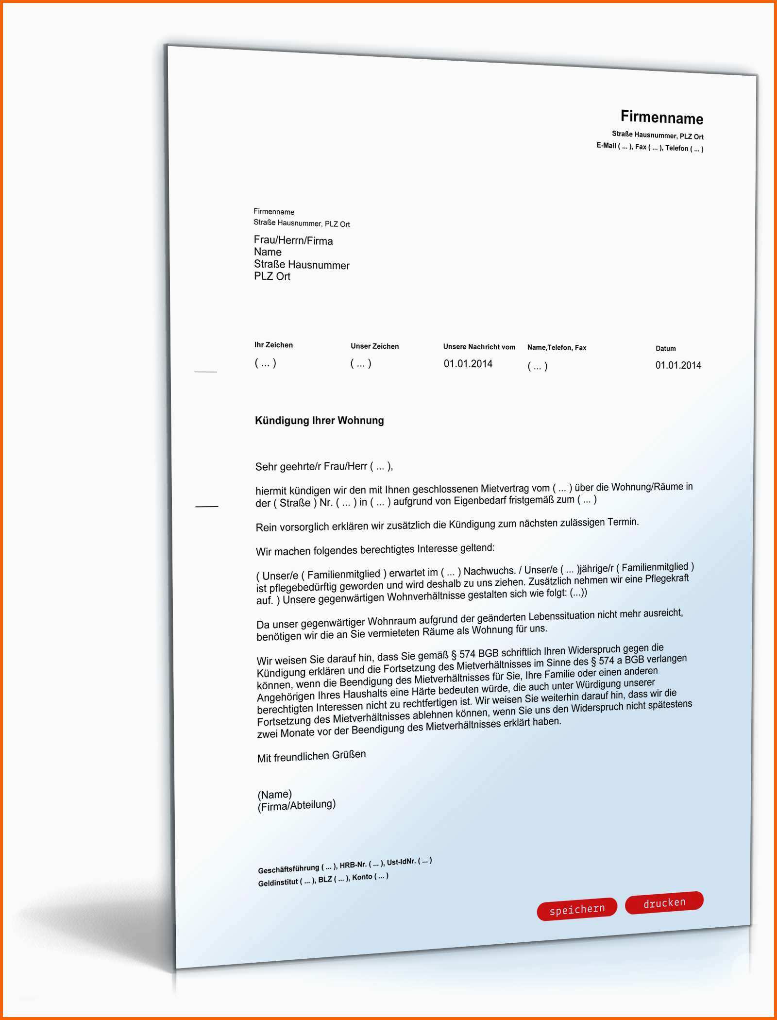 Wunderbar Kündigung Mietvertrag Eigenbedarf
