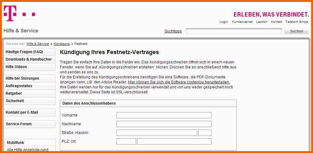 Wunderbar Kündigung Telekom Vorlage Festnetz