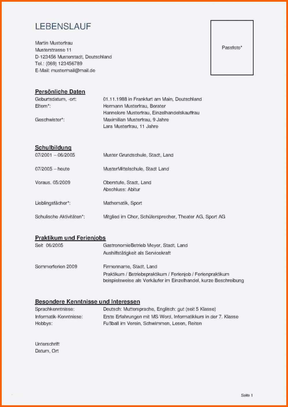 Wunderbar Lebenslauf Muster Word Dokument