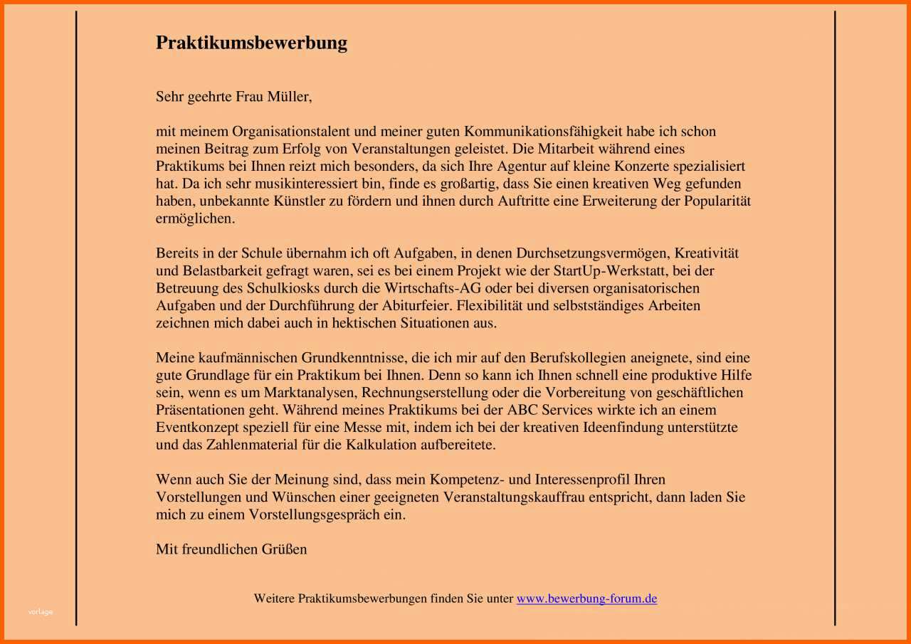 Wunderbar Praktikumsbewerbung Muster Für Jedes Praktikum