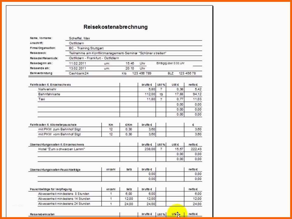Wunderbar Reisekostenabrechnung Mit Excel