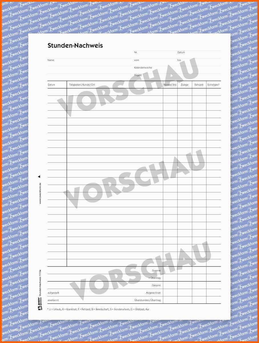 Wunderbar Stundennachweis formular Zum Download