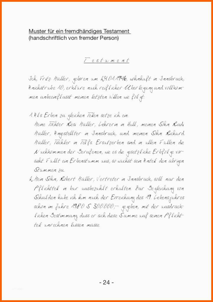 Wunderbar Testament Handschriftlich Vorlage Papacfo