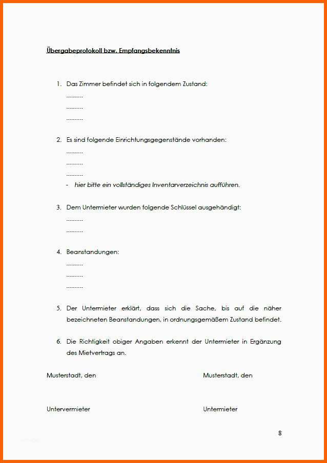 Wunderbar Untermietvertrag Wg Zimmer Vorlage sofort Zum Download