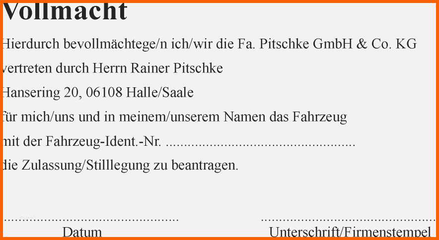 Wunderbar Vorlage Vollmacht Kfz Zulassung Wunderbar Kfz Zulassungs