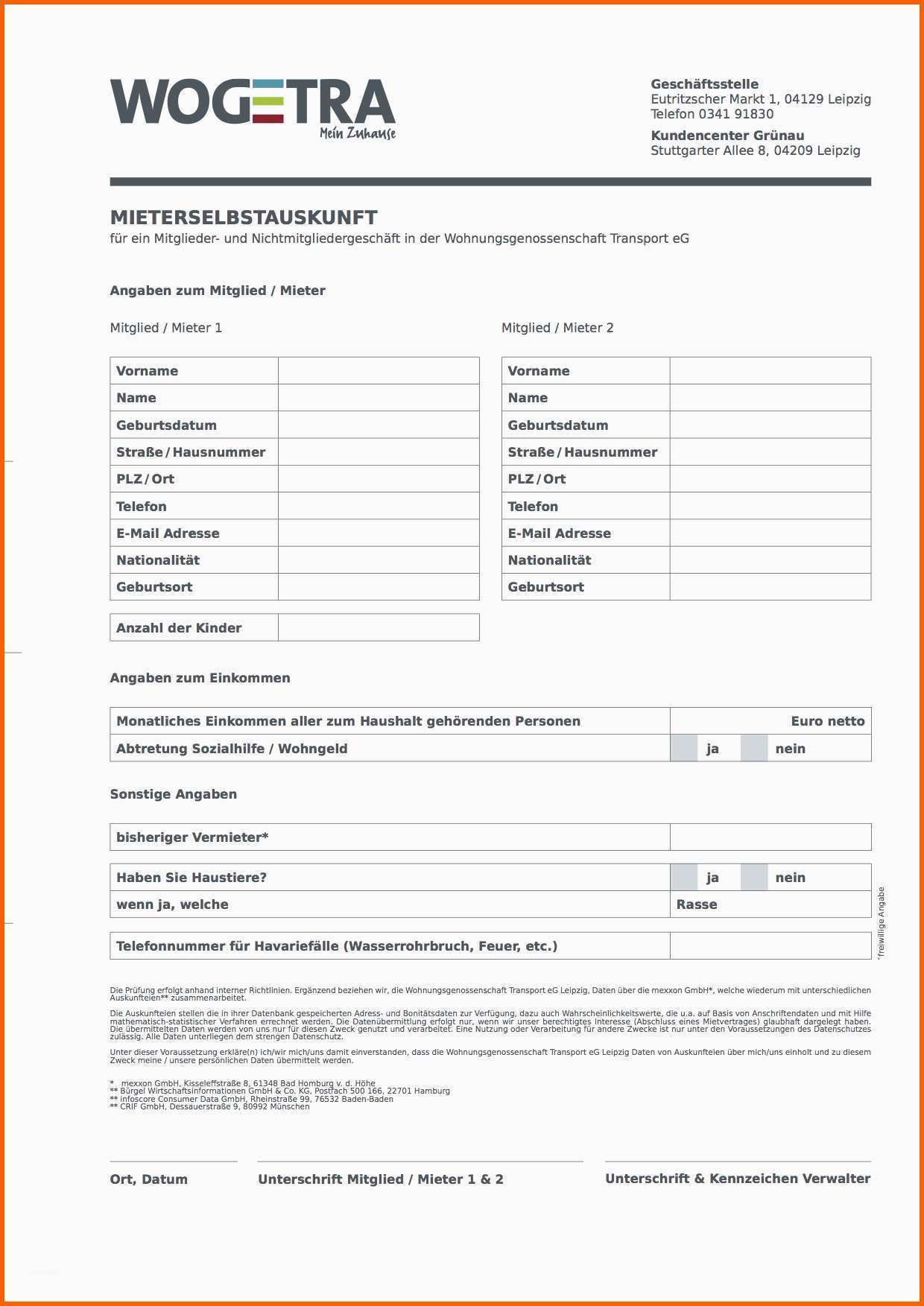 Wunderschönen 11 Mieterselbstauskunft formular