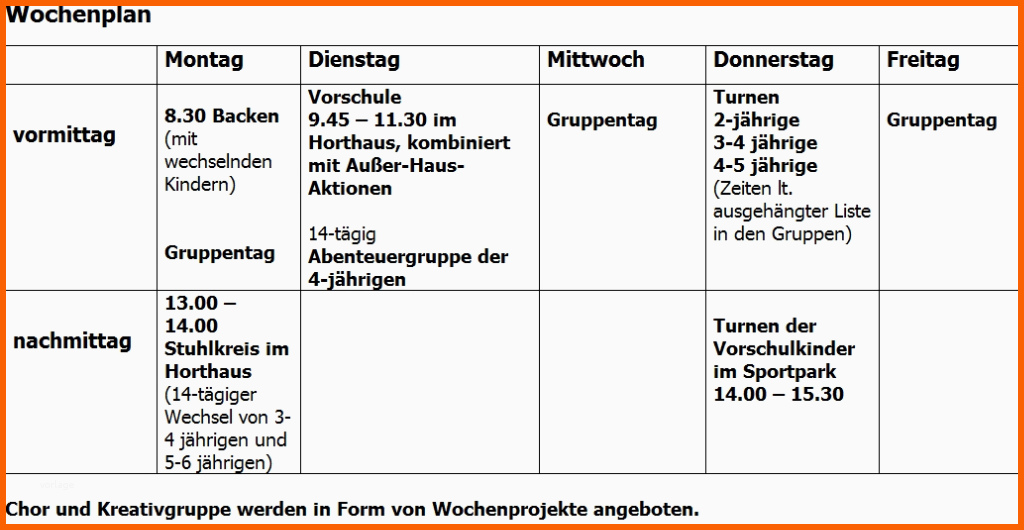 Wunderschönen 12 Wochenplan Kita