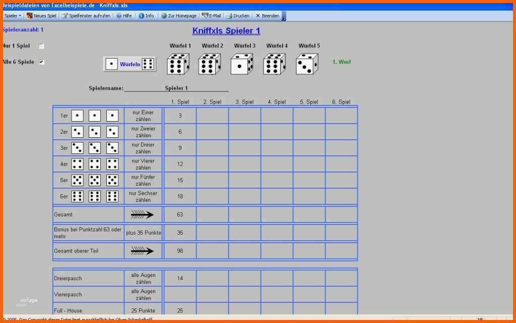 Wunderschönen 13 Kniffel Vorlage Excel | Kostenlos Vorlagen