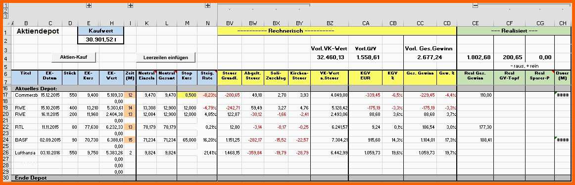 aktiendepot excel vorlage