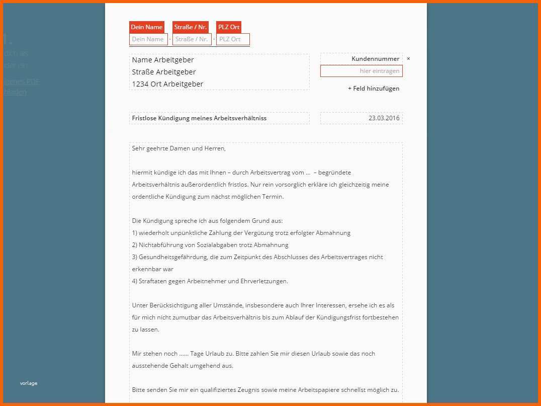 Wunderschönen Arbeitsvertrag Durch Arbeitnehmer Kündigung Vorlage