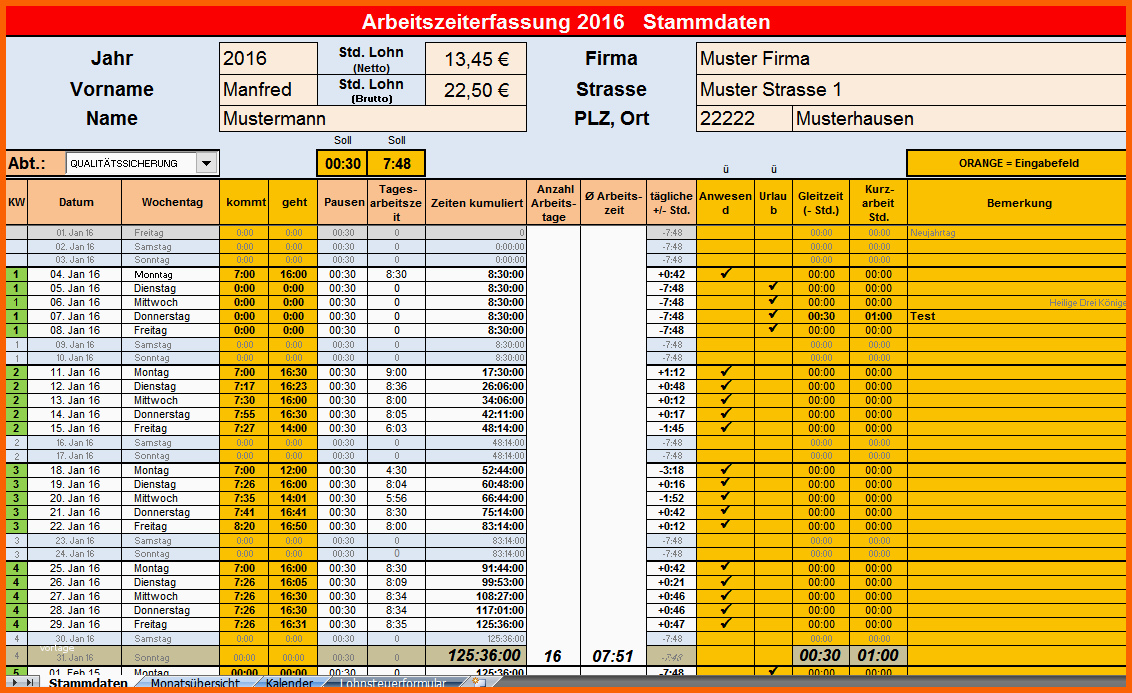 Wunderschönen Arbeitszeiterfassung 2016 Excel Vorlagen Shop