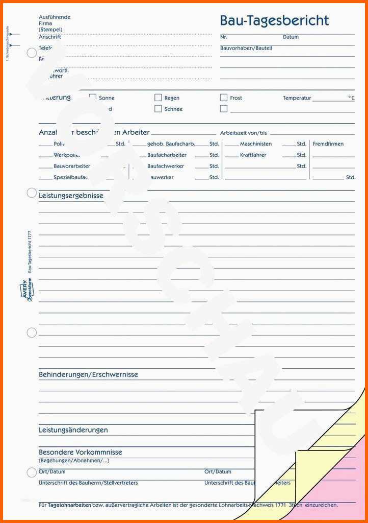Wunderschönen Bau Tagesbericht Vorlage Papacfo