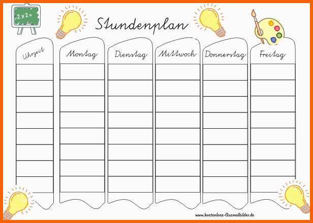 Wunderschönen Bunter Stundenplan Schule Ausmalen
