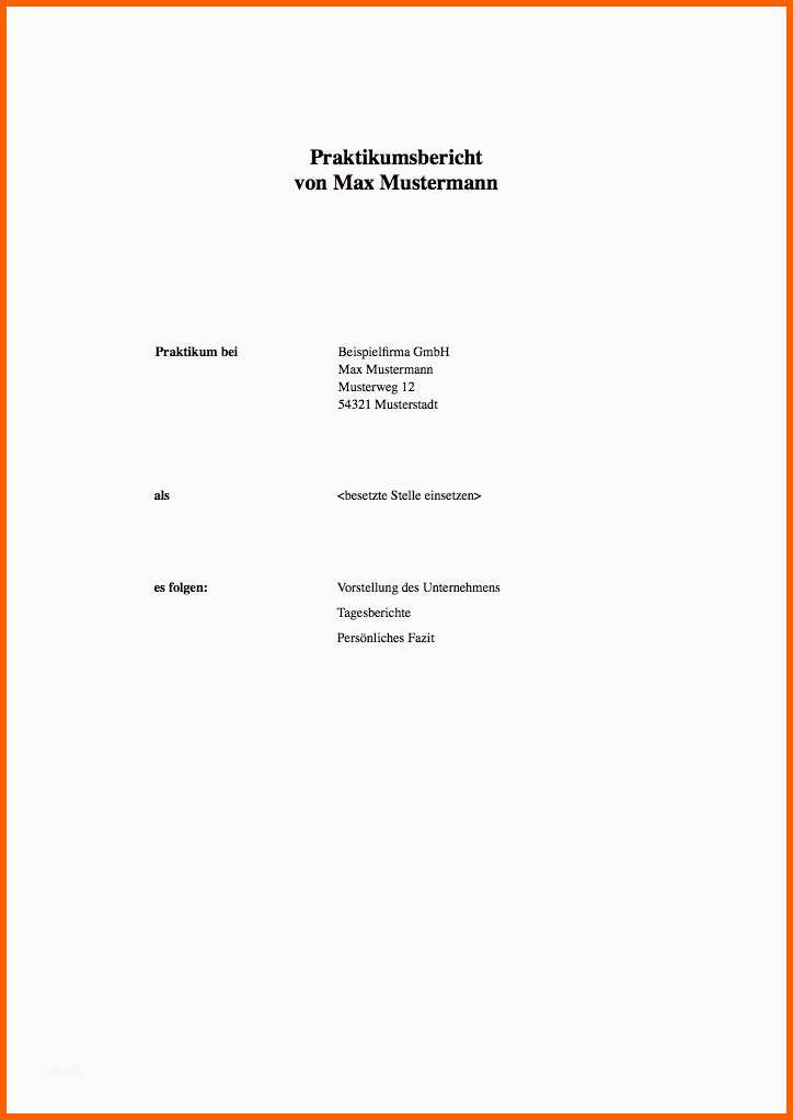 Wunderschönen Deckblatt Praktikumsmappe Vorlage