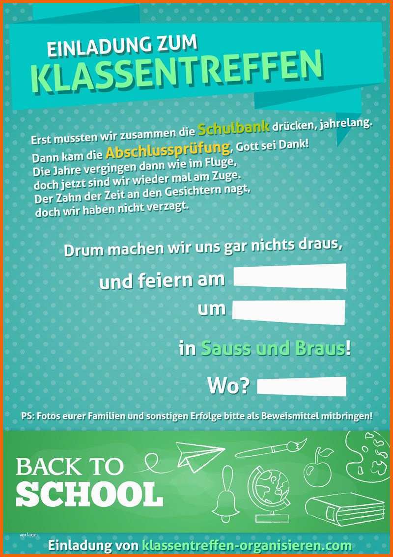 Wunderschönen Einladung Klassentreffen Vorlage Gereimt