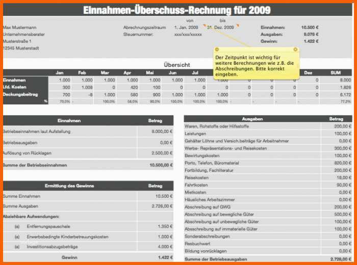 einnahmen ueberschuss rechnung 2009 ohne ust