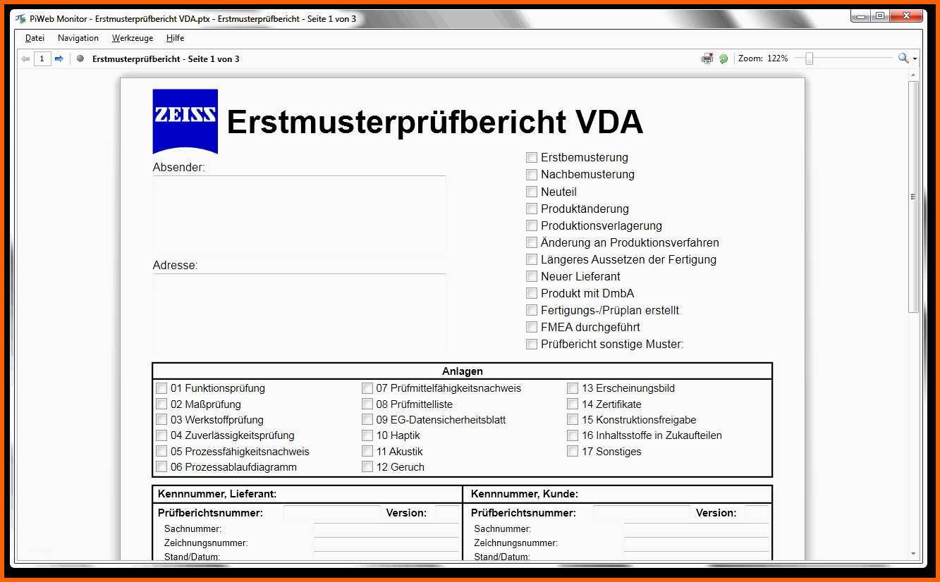 Wunderschönen Erstmusterprüfbericht Vda Vorlage Excel Am Besten Piweb