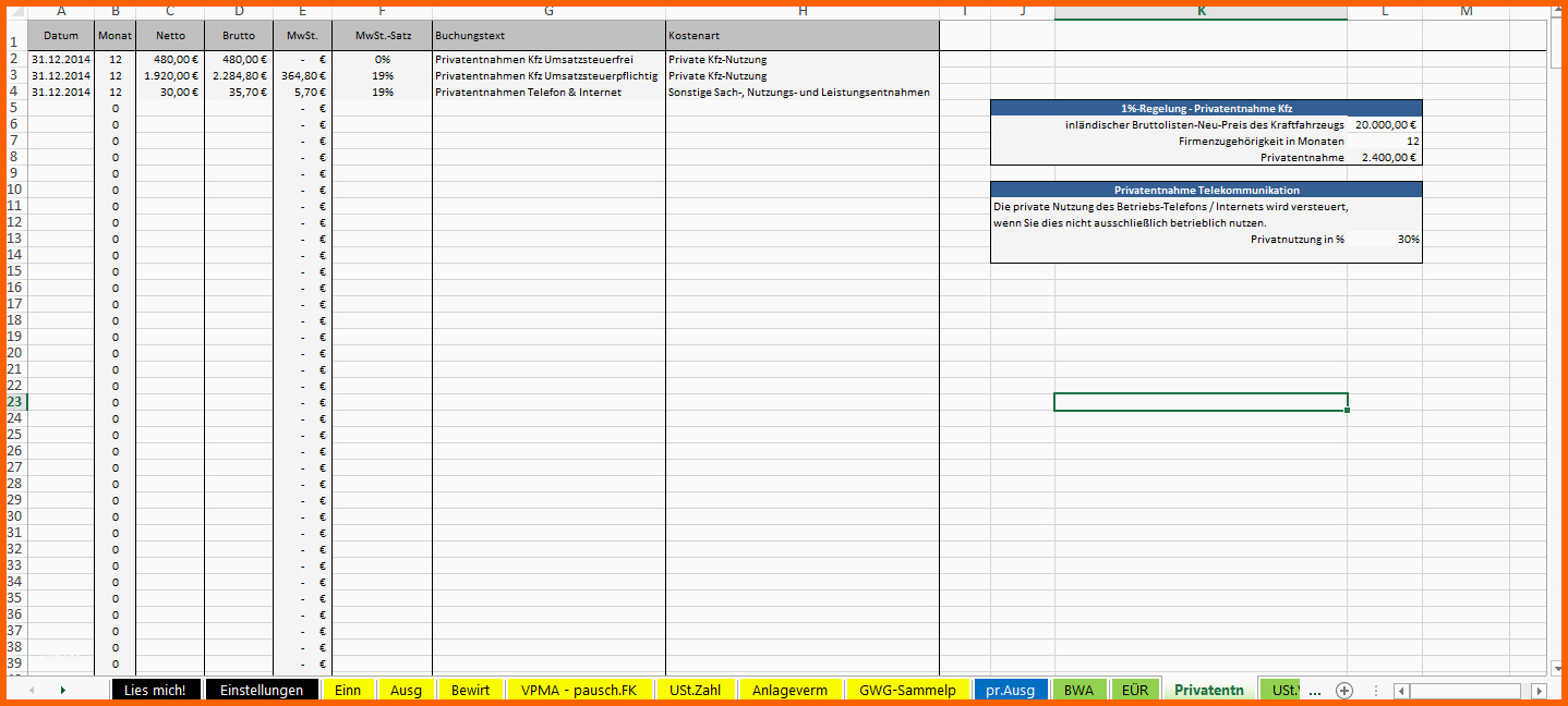 Wunderschönen Excel Vorlage Einnahmenüberschussrechnung EÜr Pierre