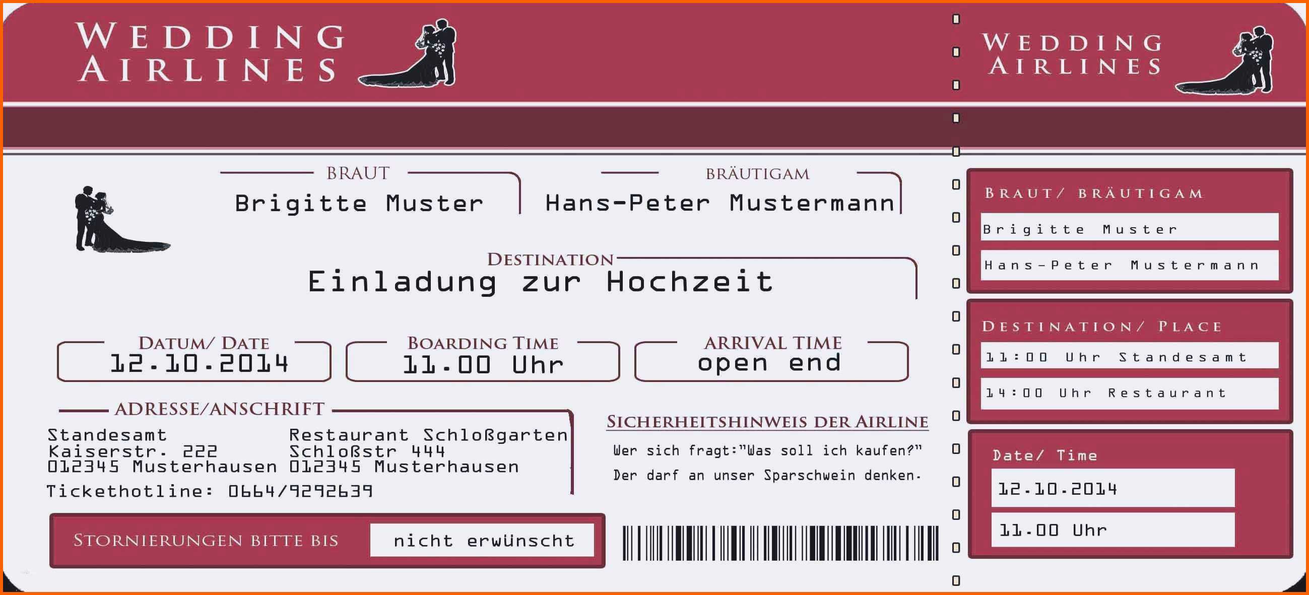 Wunderschönen Flugticket Vorlage Geschenk