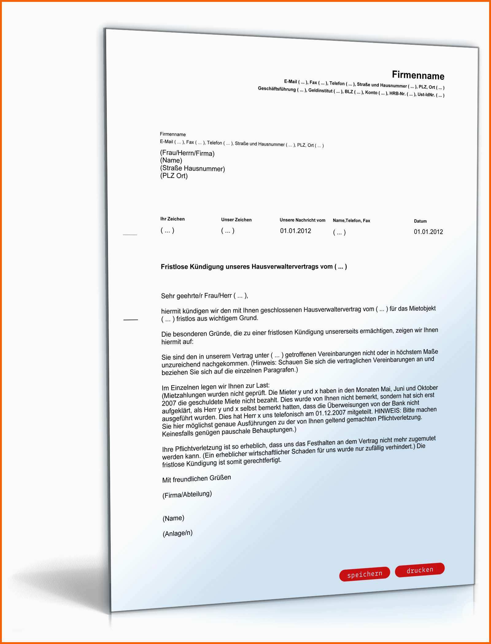 Wunderschönen Fristlose Kündigung Hausverwaltervertrag