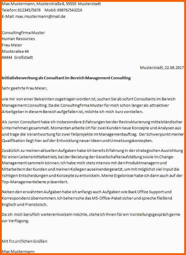 Wunderschönen Initiativbewerbung Muster Für Das Anschreiben