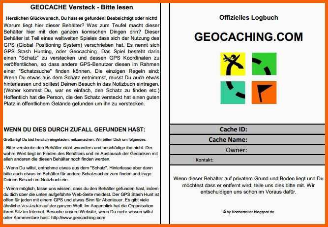 Wunderschönen Logbuch Vorlagen Kocherreiter Auf Geocaching tour