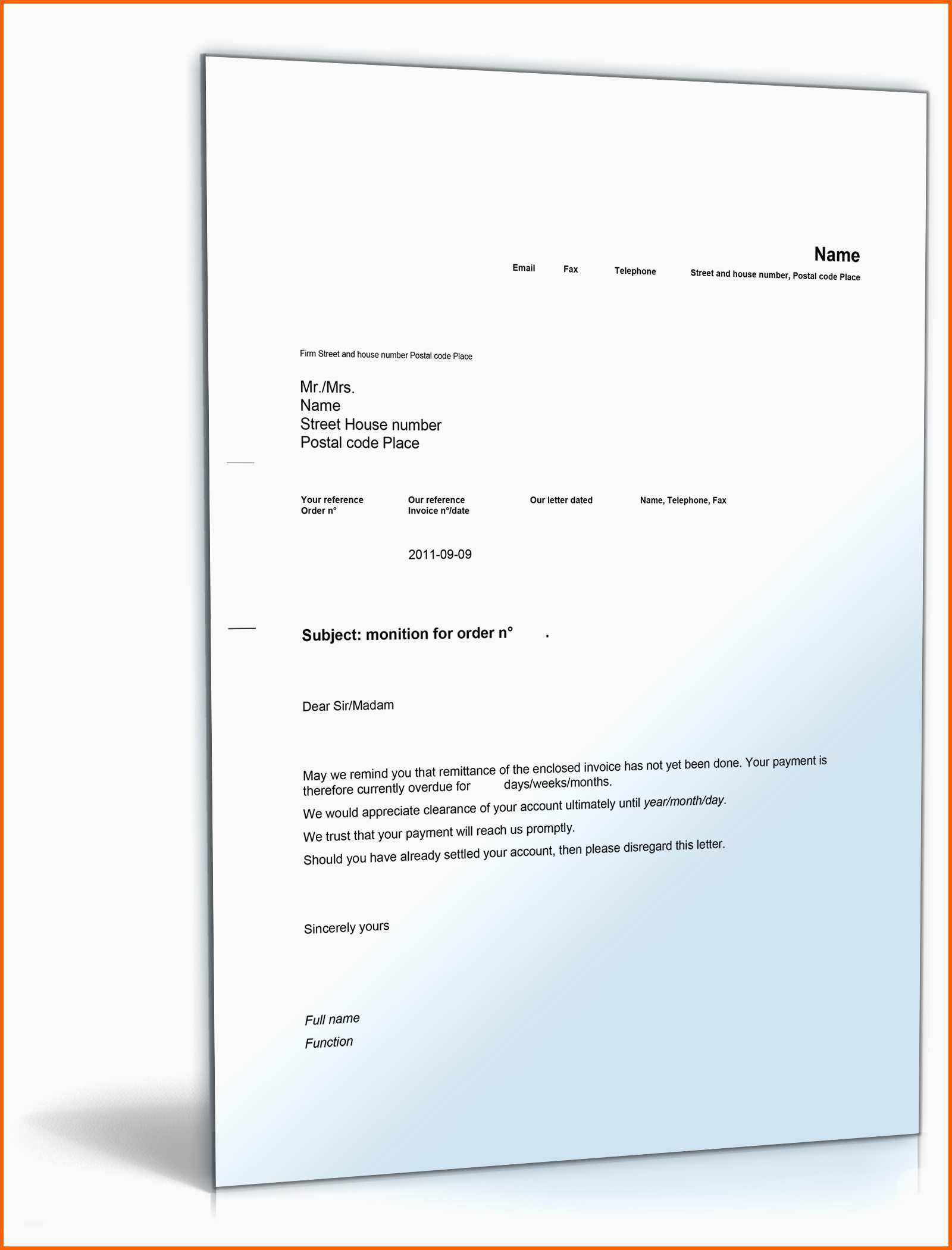Wunderschönen Mahnung Englisch