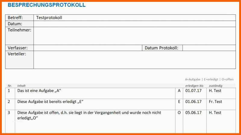 Wunderschönen Protokollvorlage Für Word & Excel Download