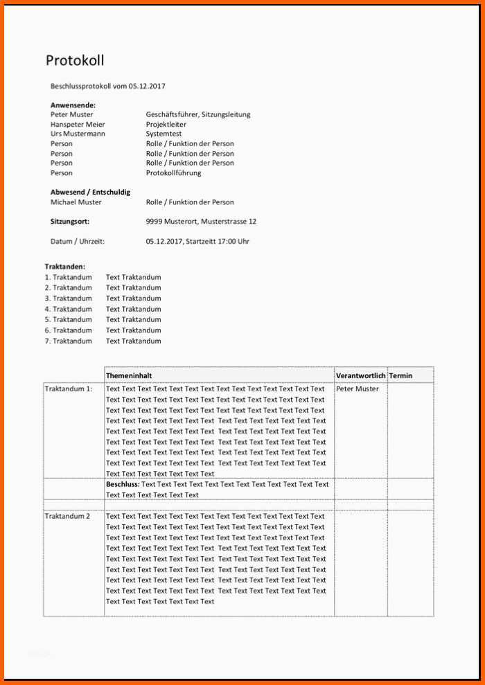 Wunderschönen Protokollvorlage Kostenlos Word & Excel