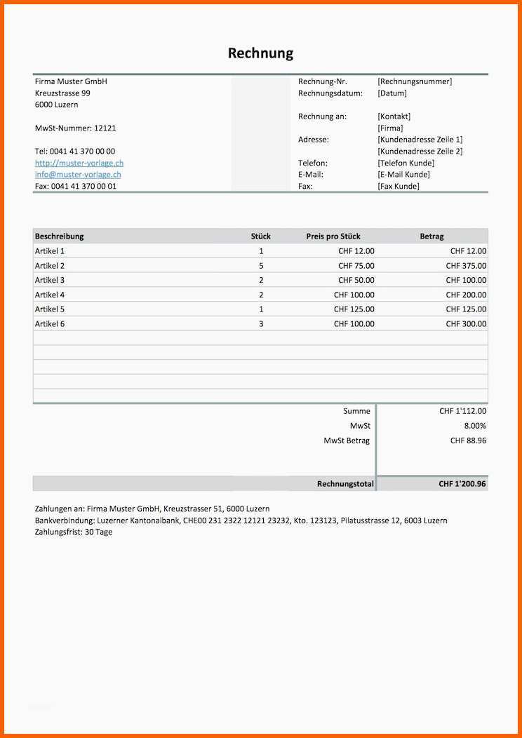 Wunderschönen Rechnungsvorlage Schweiz Für Word & Excel Kostenlos