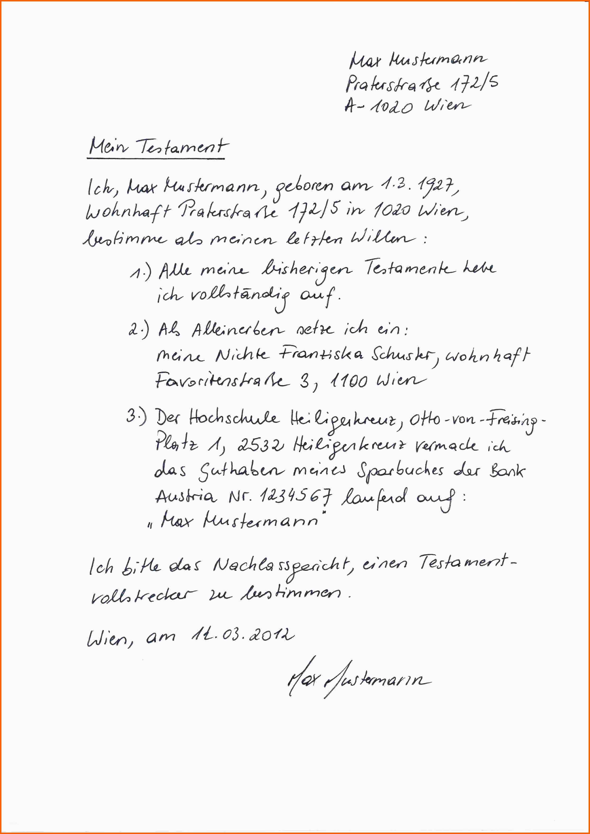 Wunderschönen Testament Vorlage Pdf – Vorlagen Komplett