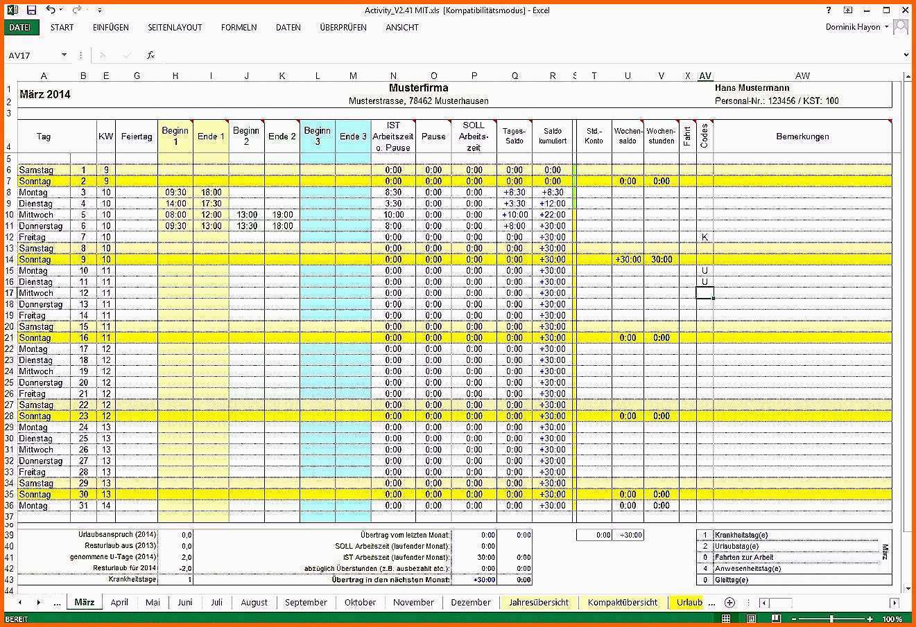 Wunderschönen Vorlage Arbeitszeiterfassung Kostenlos