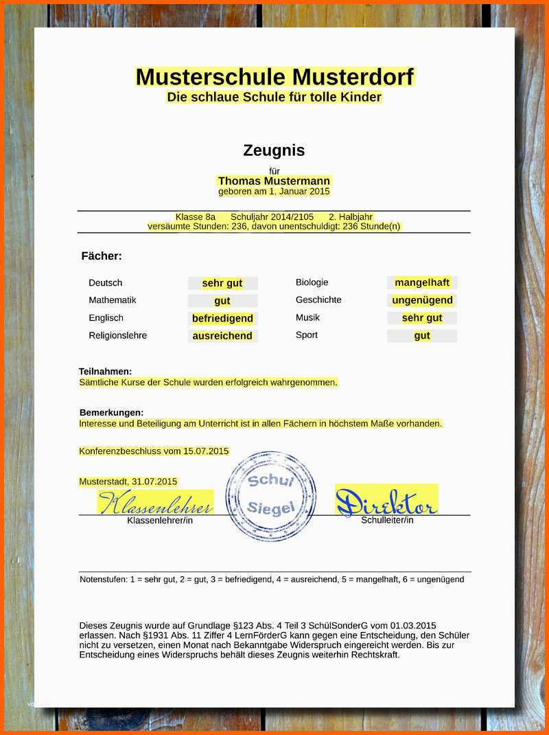 Wunderschönen Zeugnis Mit Beliebigen Namen Und Wunschnoten Erstellen